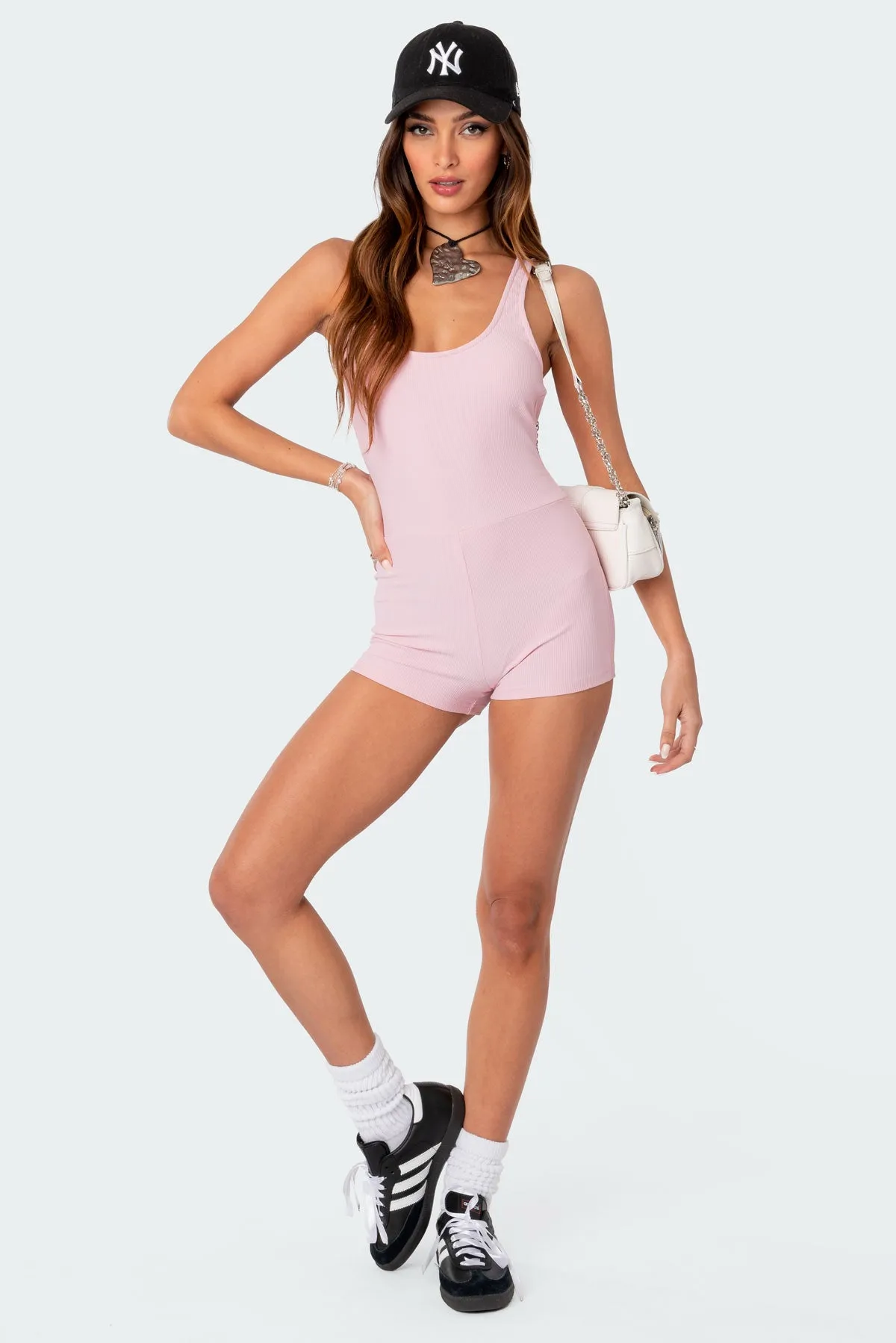 Drea Open Back Ribbed Romper sold by Edikted product image thumbnail 2