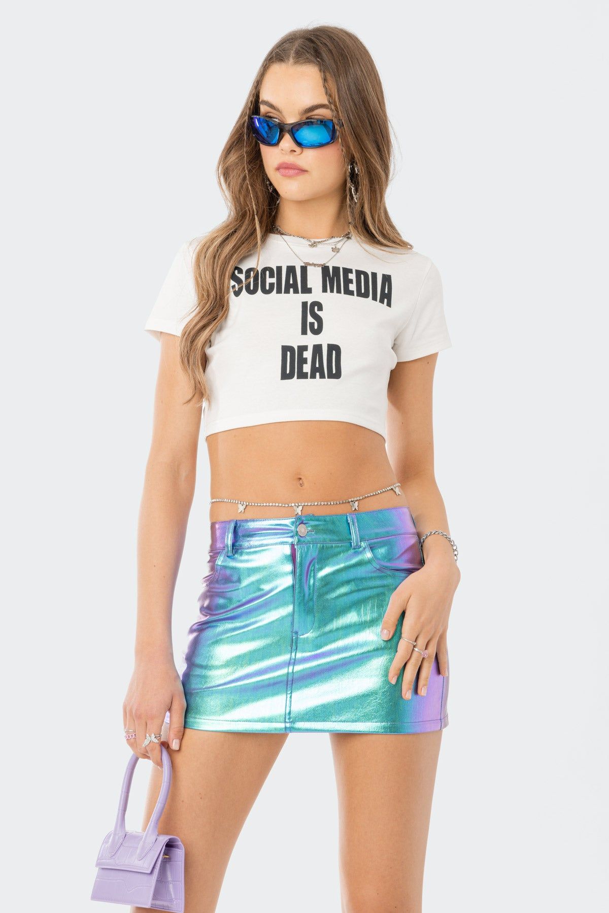 Social Media Cropped T-Shirt sold by Edikted