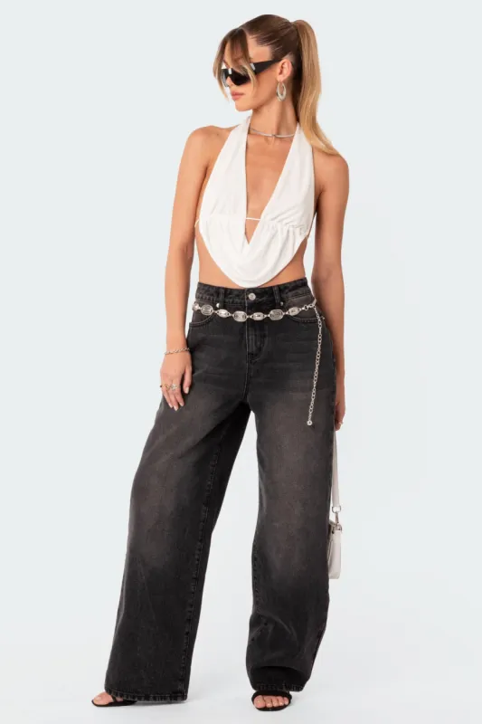 Scoop Neck Open Back Crop Top sold by Edikted