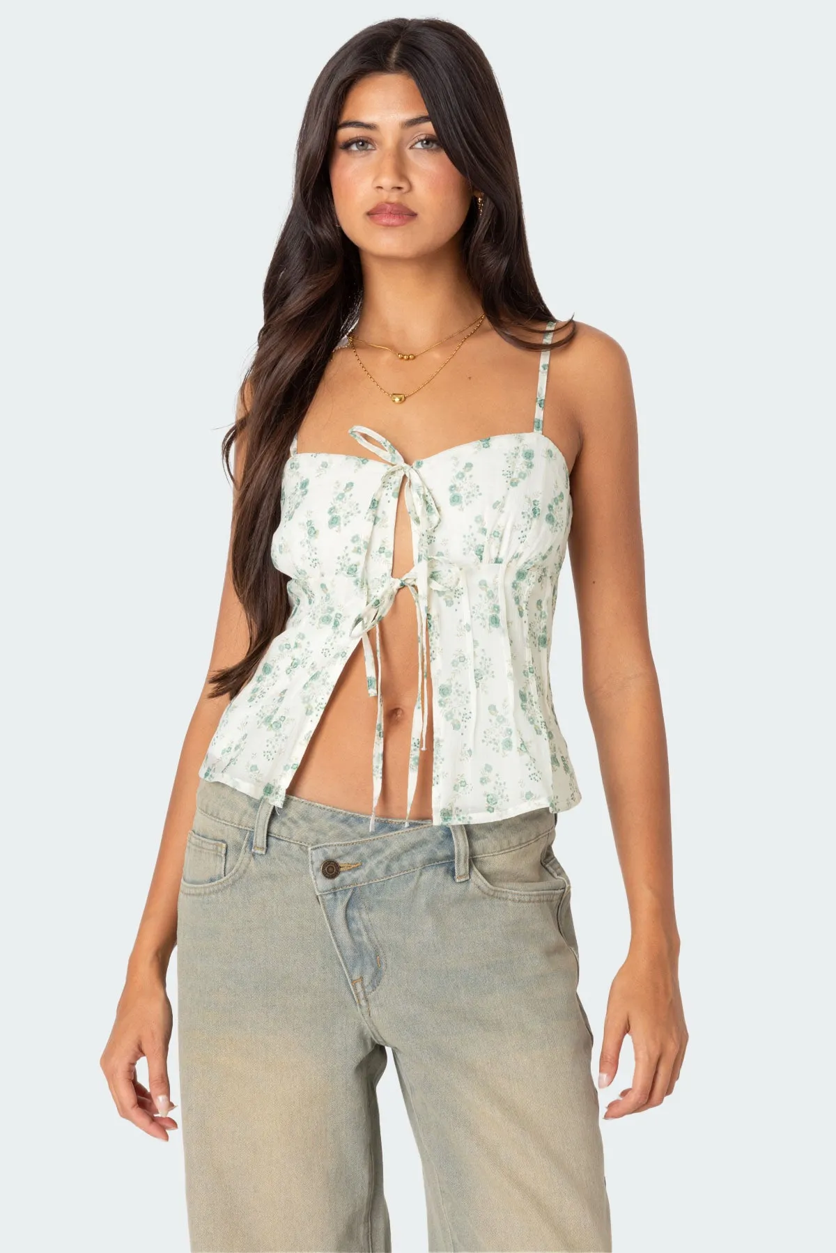 Malmo Printed Tie Front Top sold by Edikted