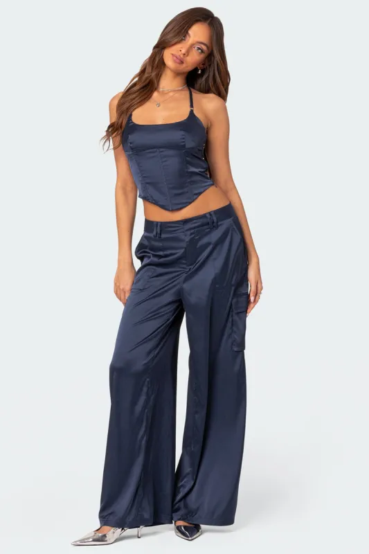Kelsey Satin Effect Trousers sold by Edikted