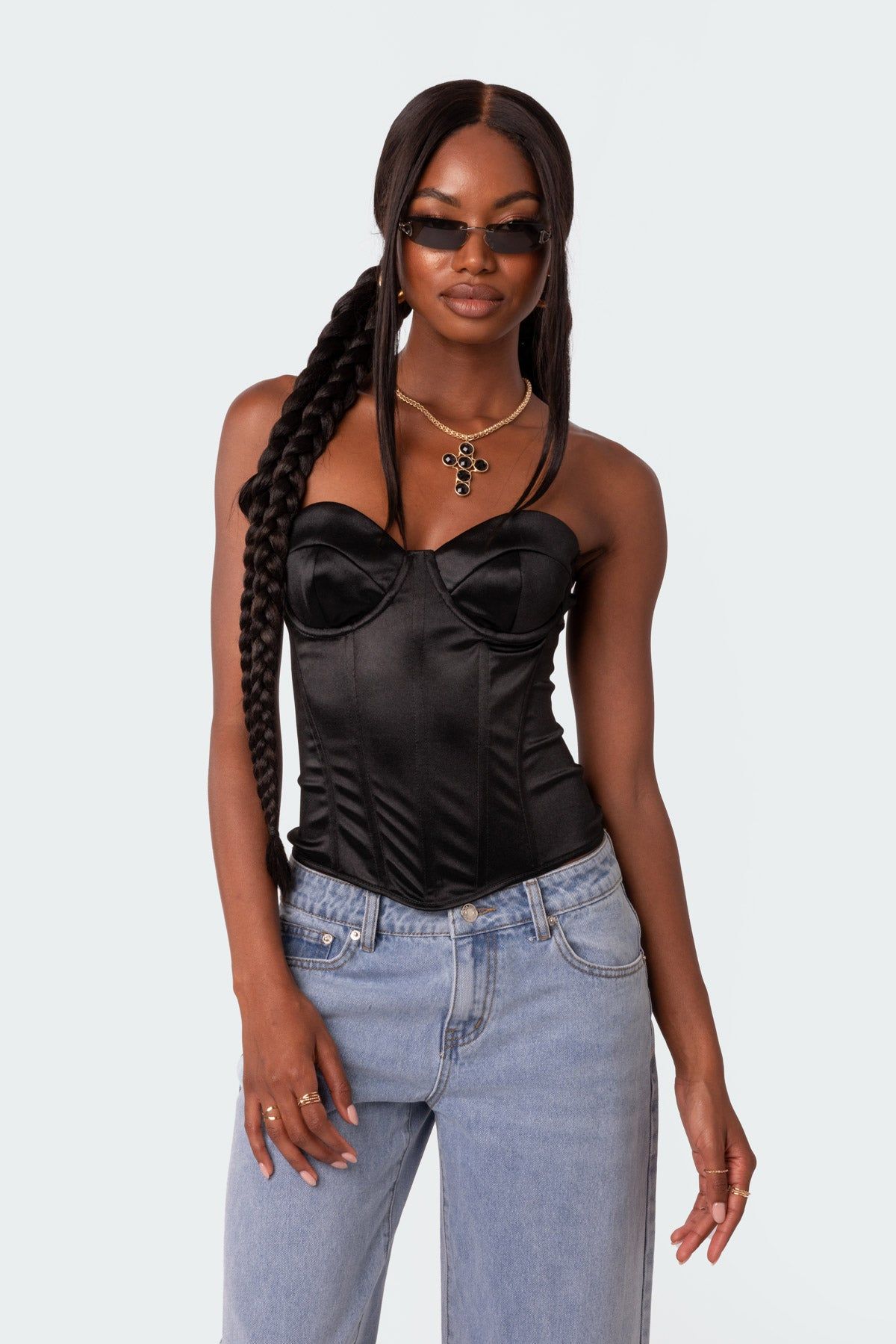 Sweetie Lace Up Satin Cupped Corset sold by Edikted