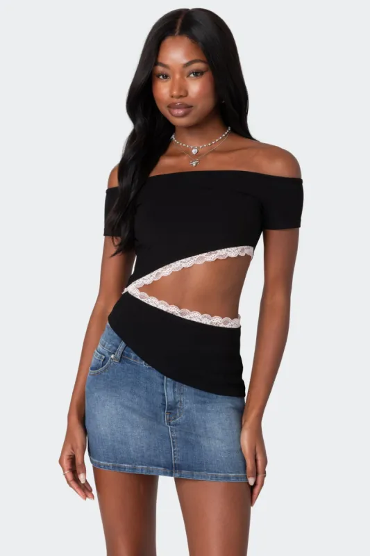 Annaise Off Shoulder Cut Out Top sold by Edikted