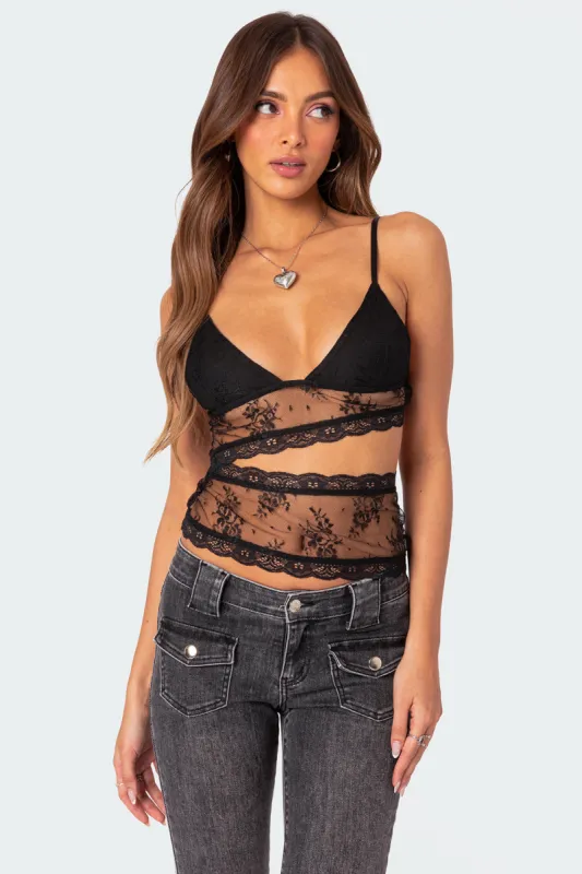 Spice Cut Out Sheer Lace Tank Top sold by Edikted