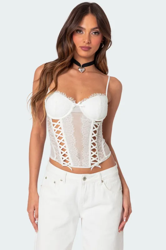 Becki Sheer Lace Cupped Corset sold by Edikted