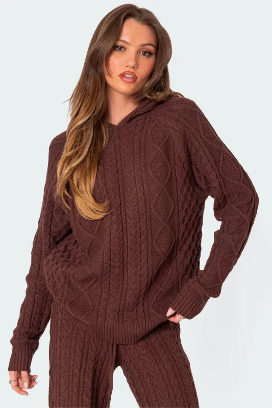 Jelena Cable Knit Hoodie sold by Edikted
