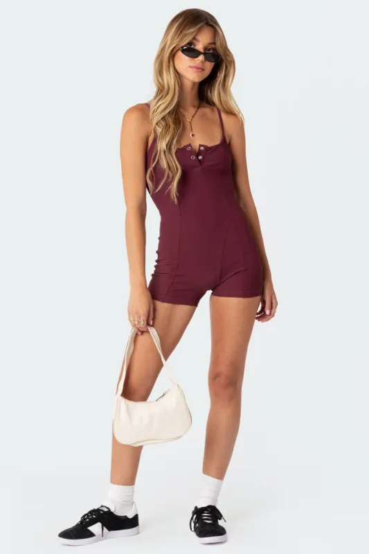 Henley Ribbed Romper sold by Edikted