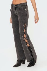 Sasha Lace-Up Low-Rise Jeans sold by Edikted