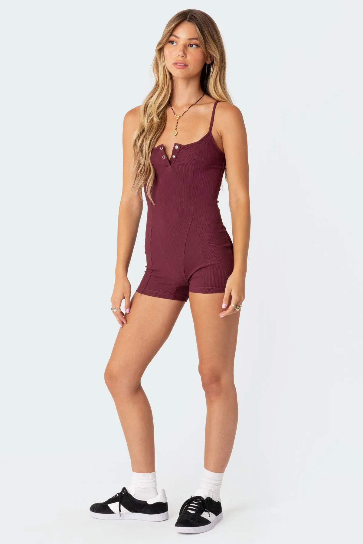 Henley Ribbed Romper sold by Edikted product image thumbnail 2