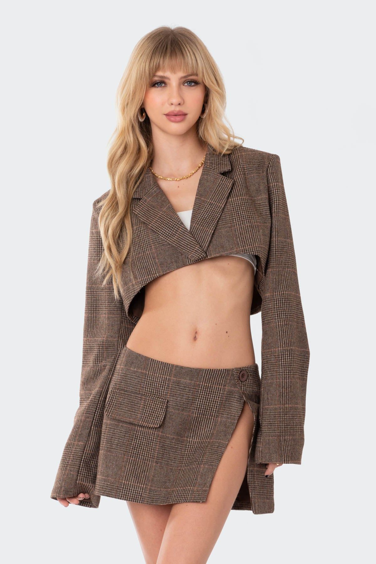 Plaid Cropped Blazer sold by Edikted