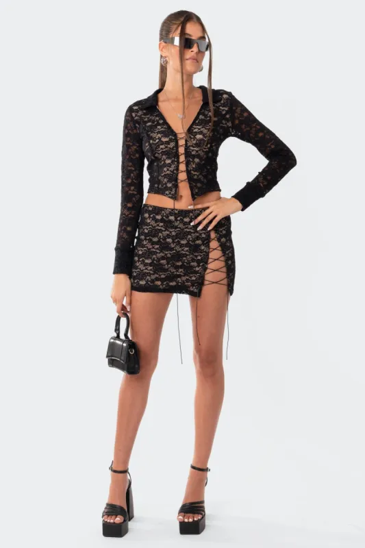 Clyde Lace-Up Low-Rise Skirt sold by Edikted