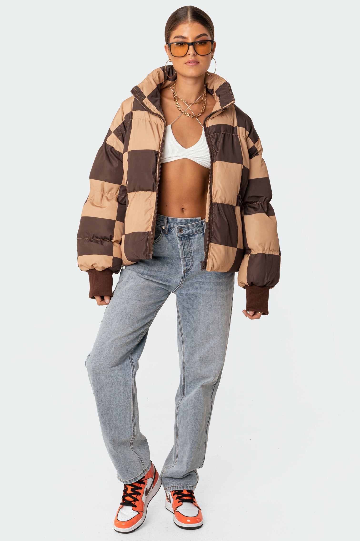 Payton Check Puffer sold by Edikted