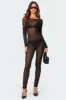 Kristine Sheer Mesh Rhinestone Jumpsuit sold by Edikted