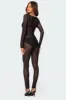 Kristine Sheer Mesh Rhinestone Jumpsuit sold by Edikted
