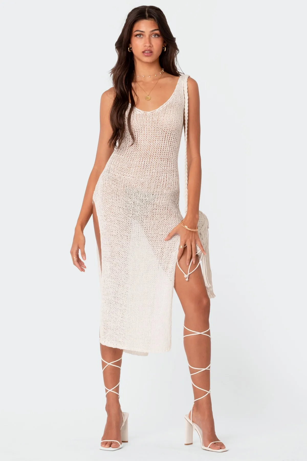 Nevea Open-Back Knitted Midi Dress sold by Edikted