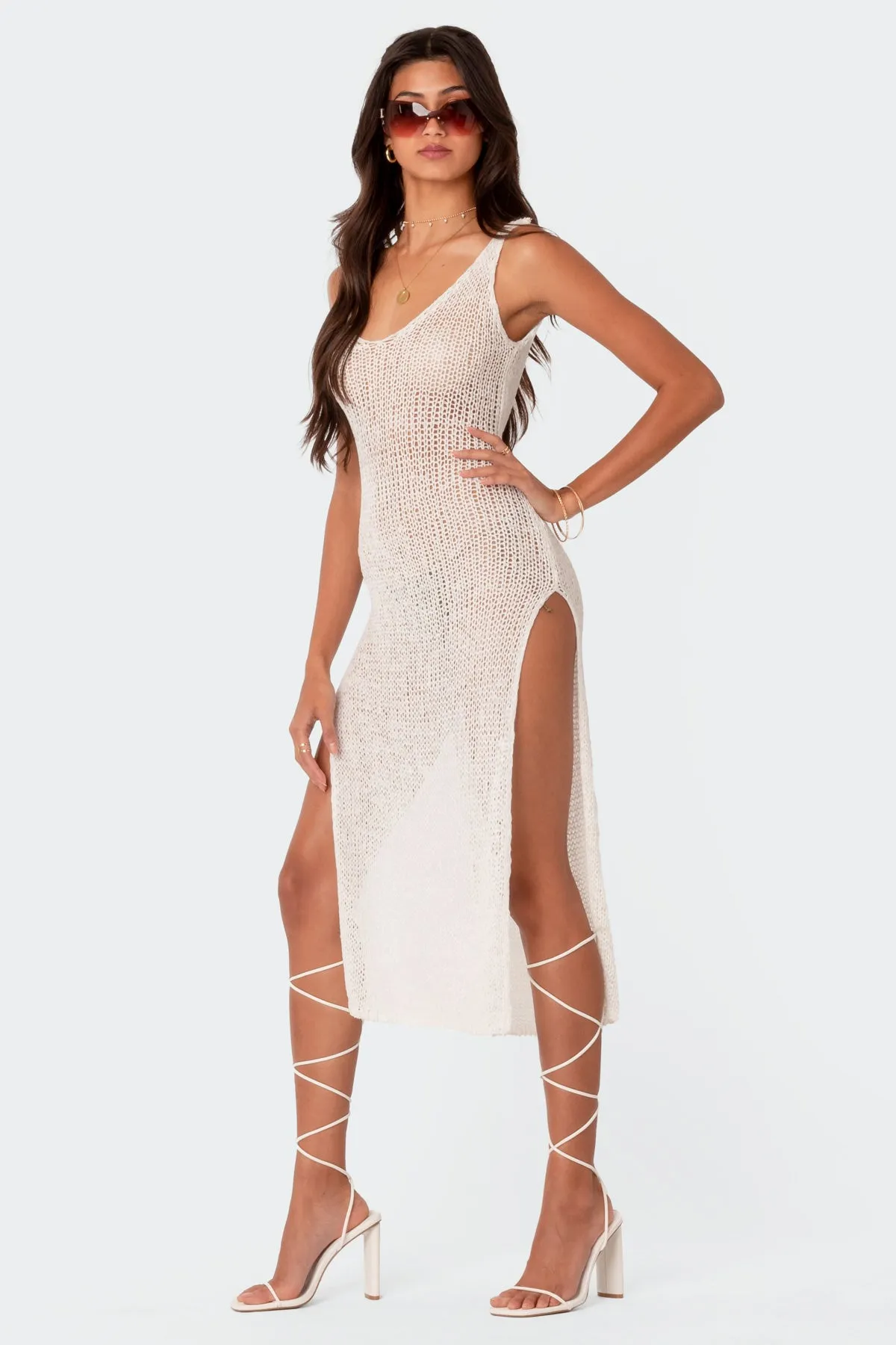 Nevea Open-Back Knitted Midi Dress sold by Edikted product image thumbnail 4