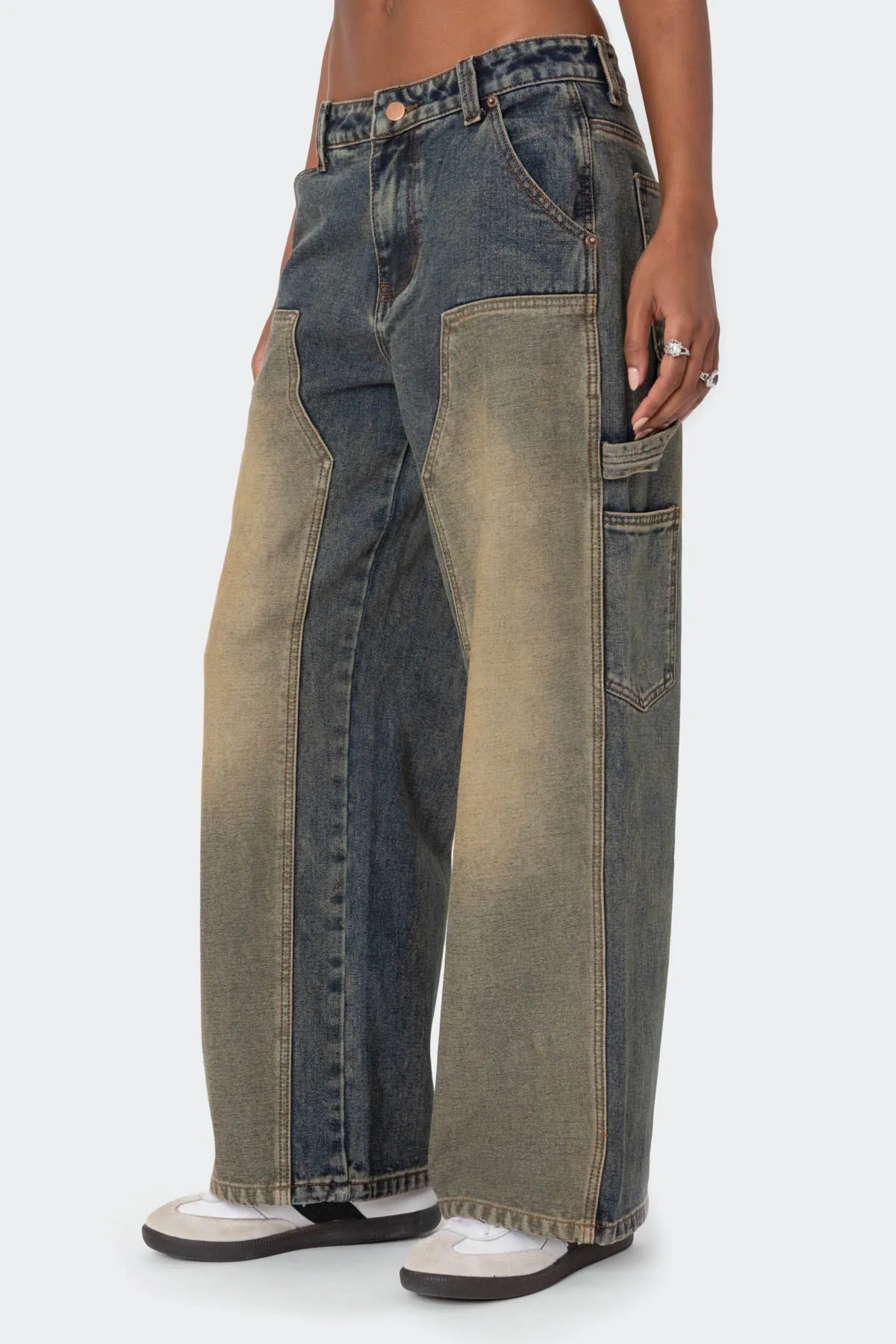 Contrast Panel Low Rise Washed Jeans sold by Edikted product image thumbnail 4
