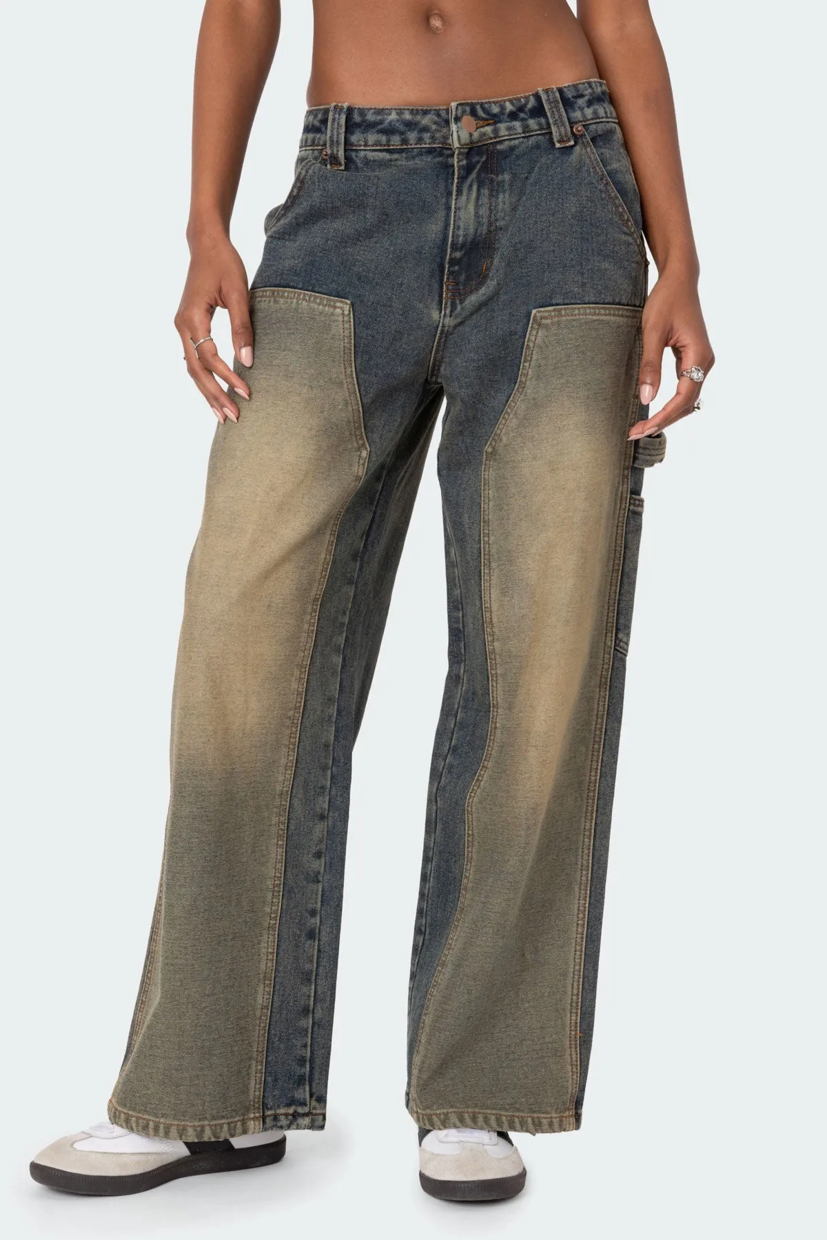 Contrast Panel Low Rise Washed Jeans sold by Edikted product image thumbnail 2
