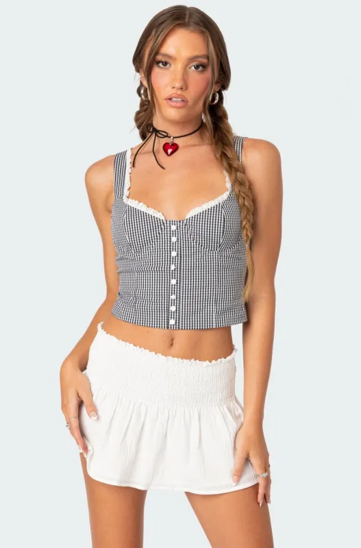 Gingham Lace Up Bustier Corset sold by Edikted