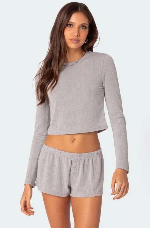 Homey Pointelle Long Sleeve T Shirt sold by Edikted