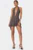 Shredded Backless Halter Mini Dress sold by Edikted