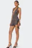 Shredded Backless Halter Mini Dress sold by Edikted