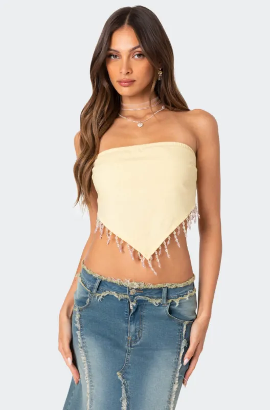 Chandelier Beaded Triangle Top sold by Edikted
