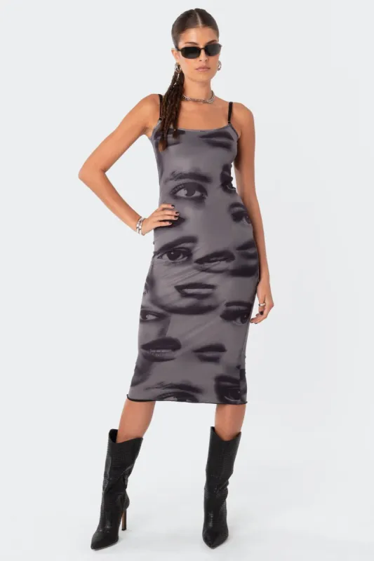 Eyes On You Printed Mesh Midi Dress sold by Edikted