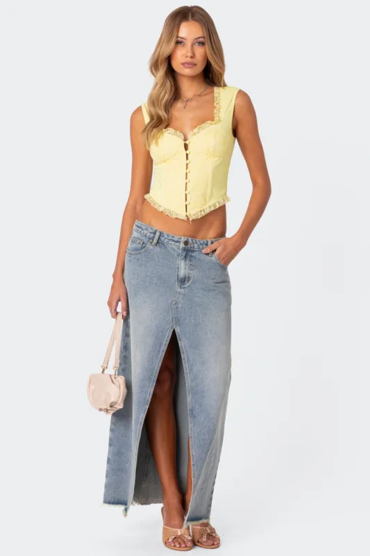 Front Slit Washed Denim Maxi Skirt sold by Edikted