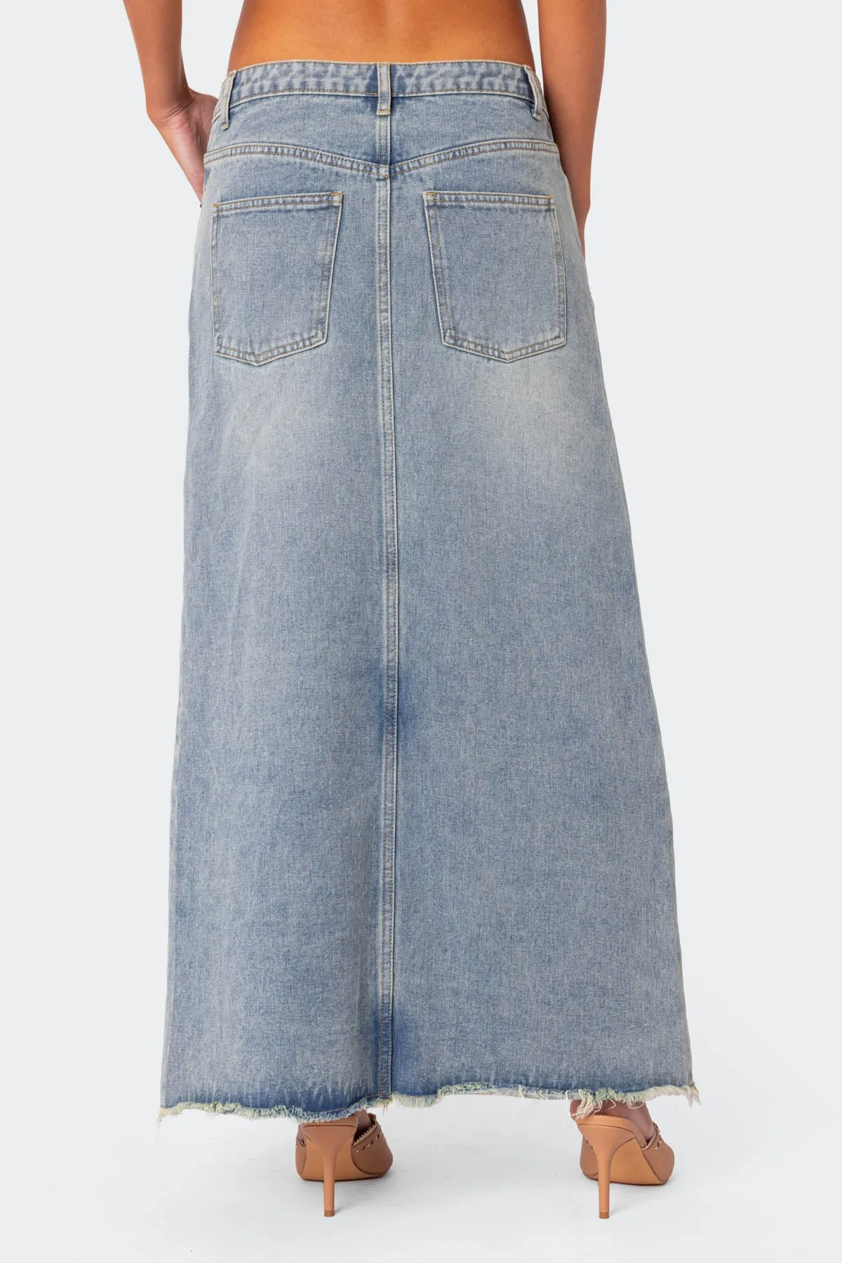 Front Slit Washed Denim Maxi Skirt sold by Edikted product image thumbnail 4
