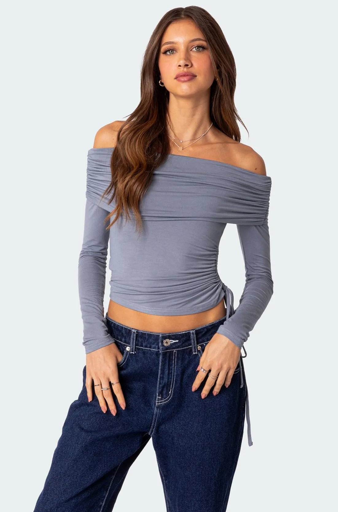 Gathered Fold Over Drawstring Top sold by Edikted