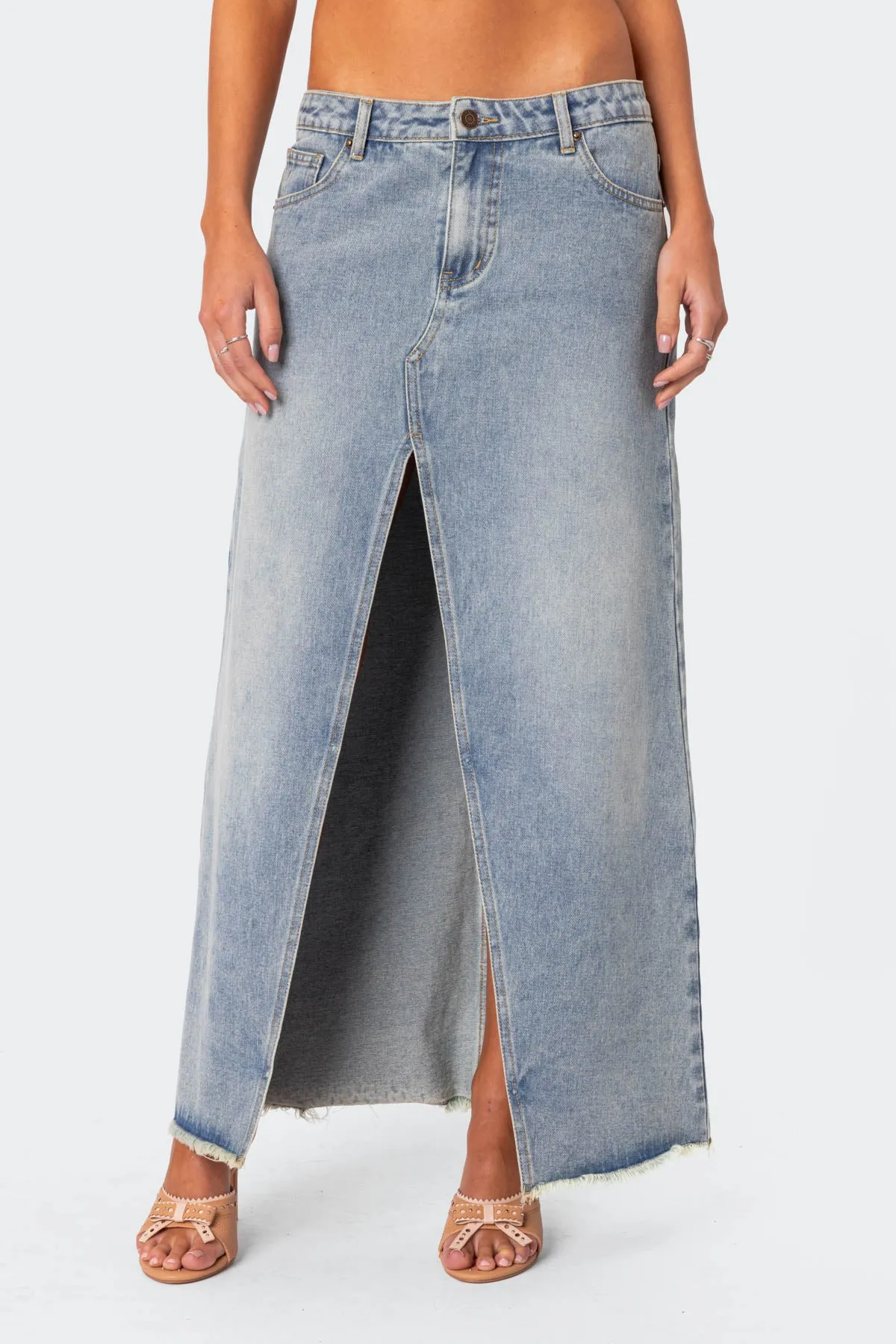 Front Slit Washed Denim Maxi Skirt sold by Edikted product image thumbnail 2