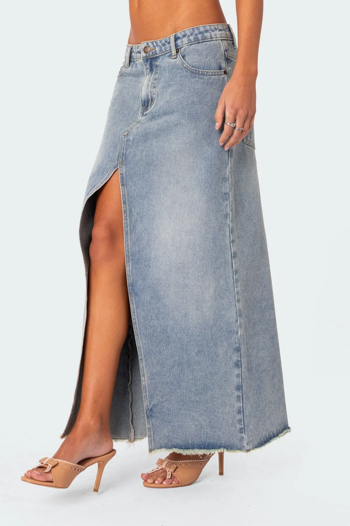 Front Slit Washed Denim Maxi Skirt sold by Edikted product image thumbnail 3