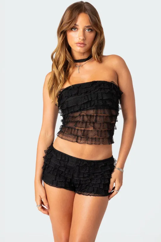 Julianna Sheer Ruffle Tube Top made by Edikted