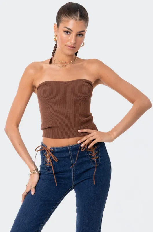 Knitted Sweetheart Strapless Top sold by Edikted