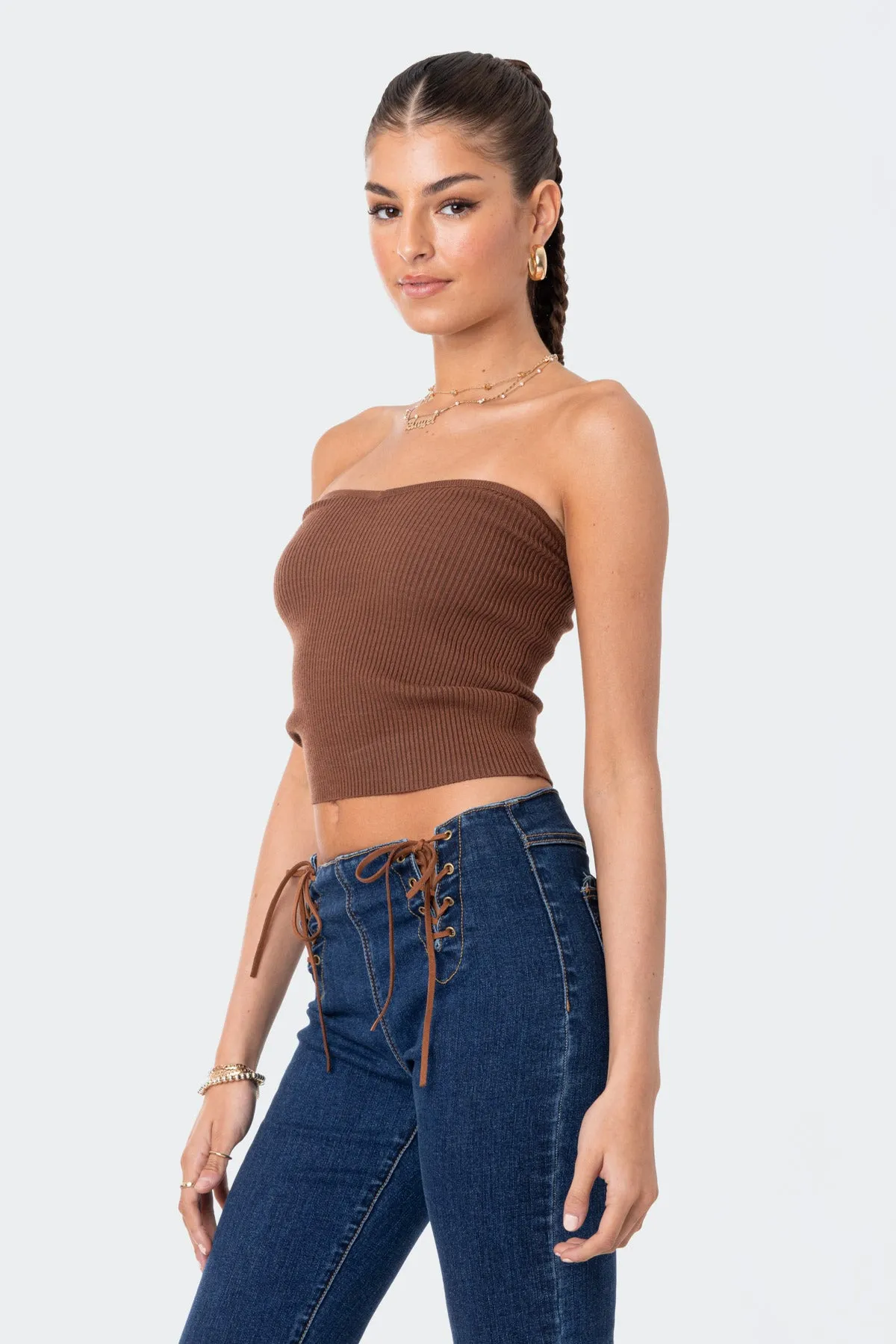 Knitted Sweetheart Strapless Top sold by Edikted product image thumbnail 4