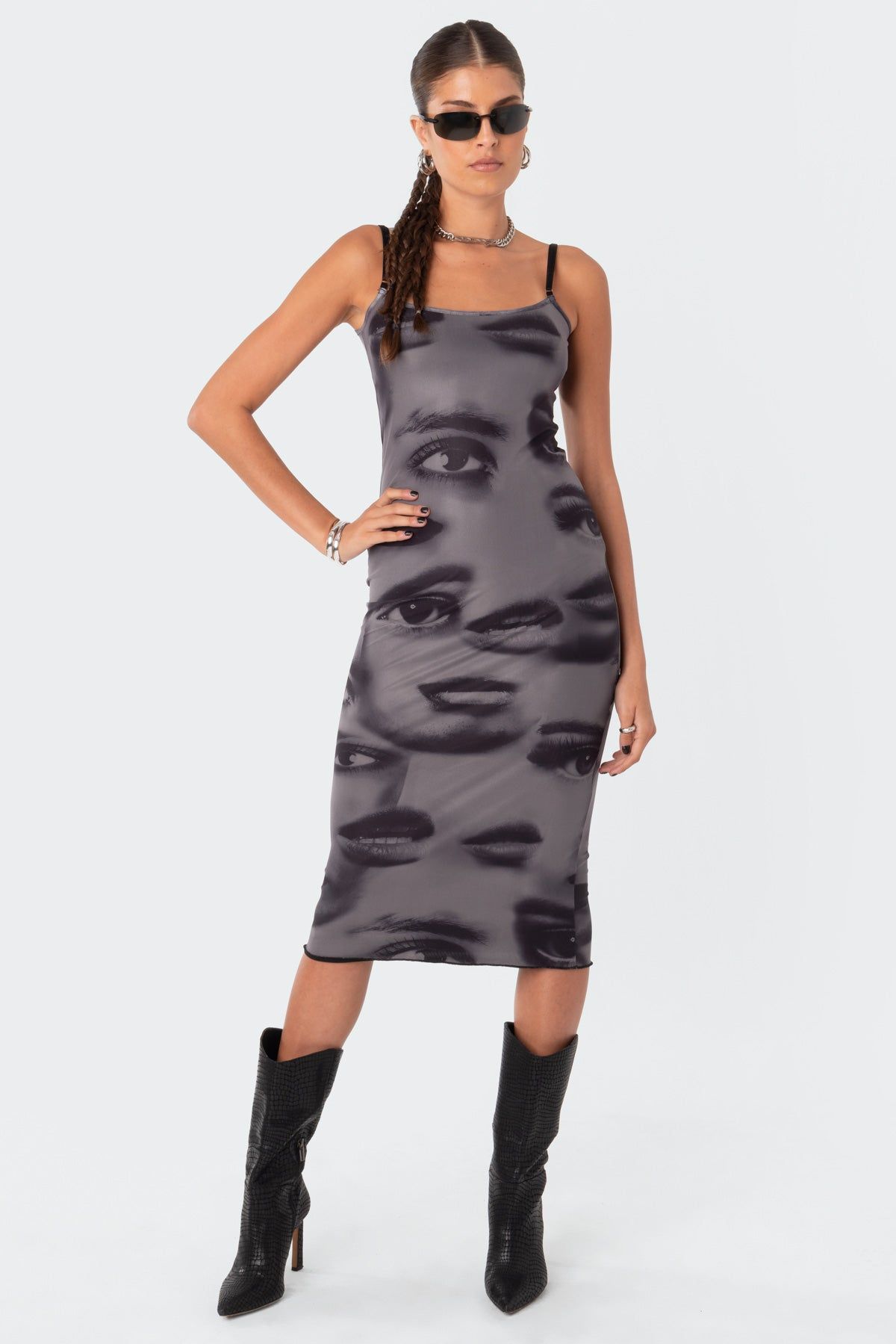 Eyes On You Printed Mesh Midi Dress sold by Edikted