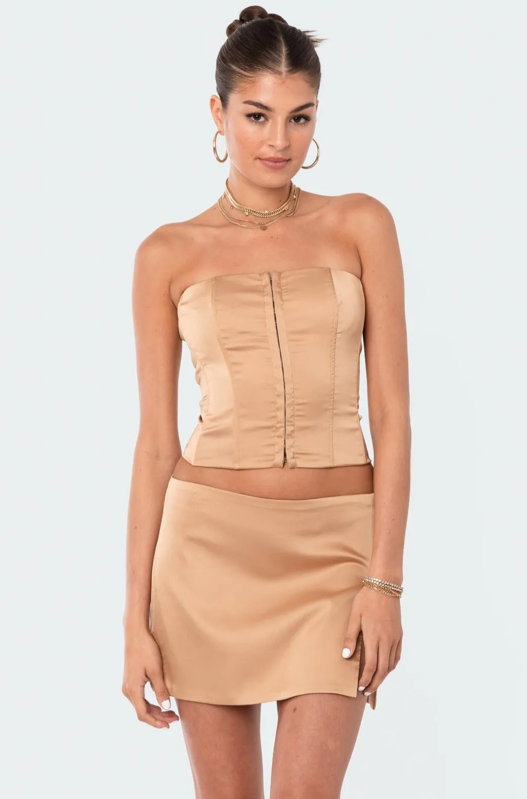 Silky Satin Back Lace Corset sold by Edikted