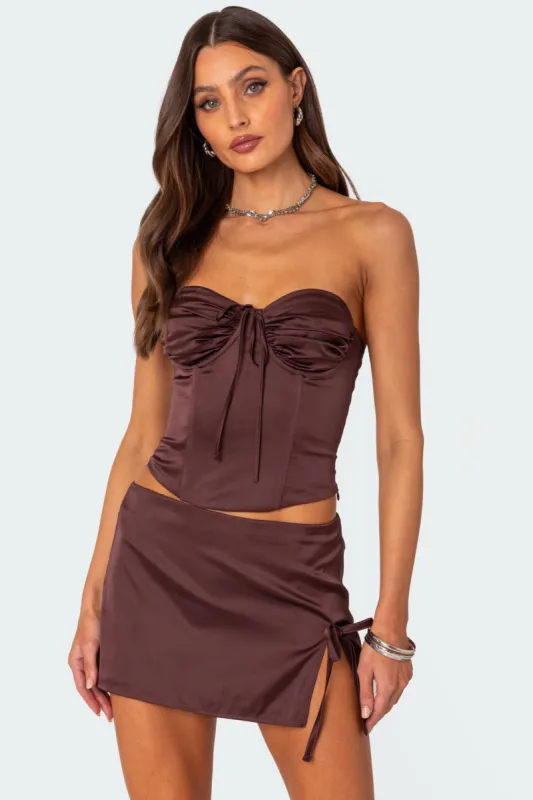Bea Satin Effect Lace Up Corset sold by Edikted