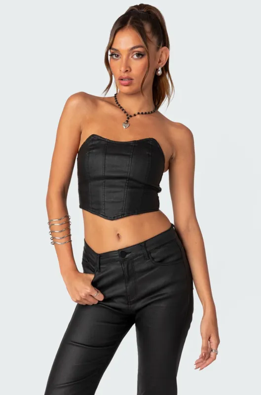 Luna Faux Leather Stretch Corset sold by Edikted