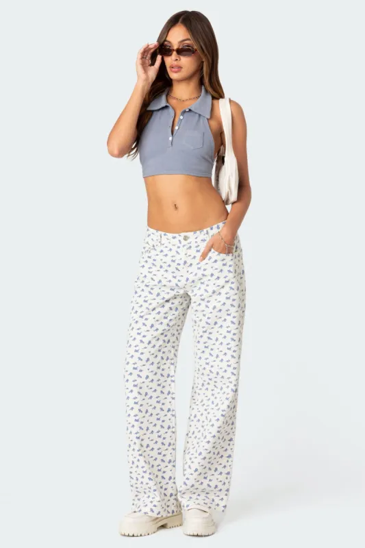 Lilyana Printed Low Rise Jeans sold by Edikted