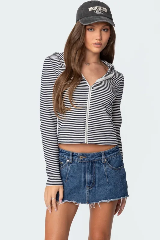 Madison Striped Zip Up Hoodie sold by Edikted