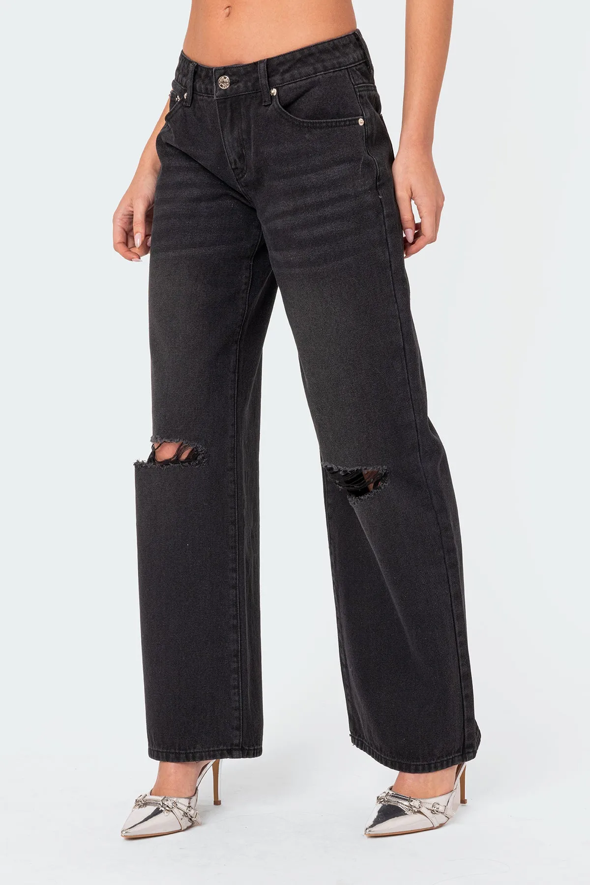 Debbie Distressed Low Rise Baggy Jeans sold by Edikted product image thumbnail 3