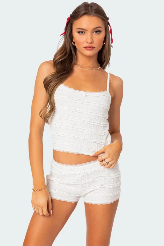 Lucy Ruffled Lace Tank Top sold by Edikted