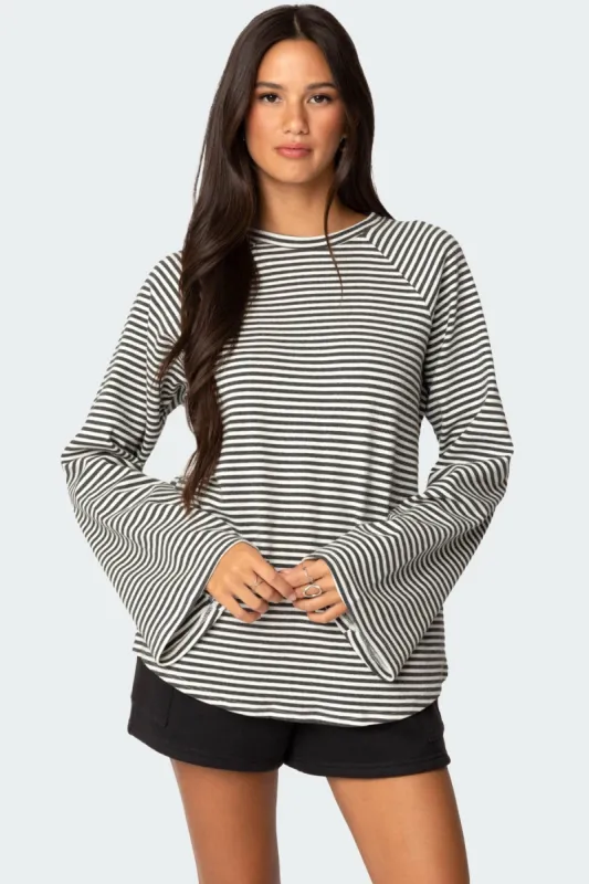 Stripey Oversized Bell Sleeve Top sold by Edikted