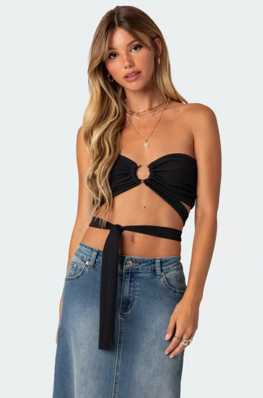 Zia Ribbed Ring Tie Crop Top sold by Edikted
