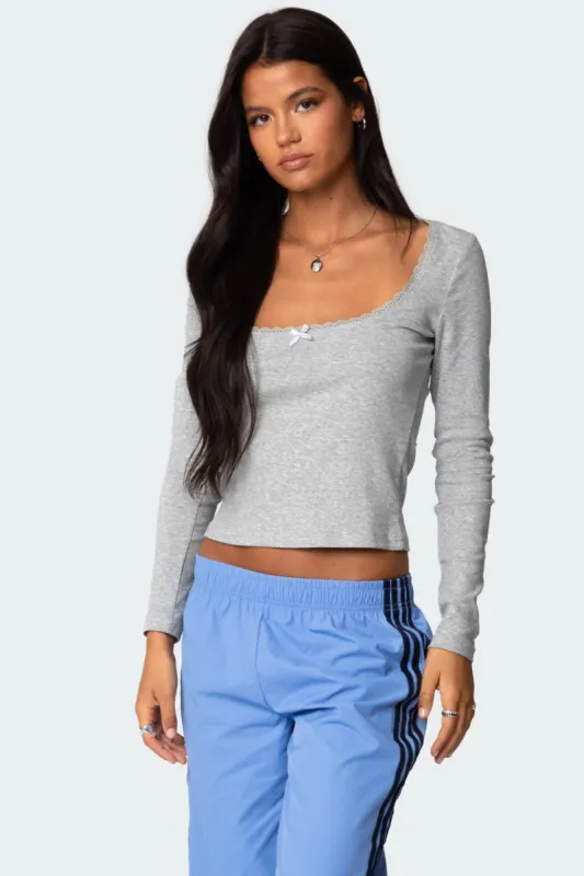 Mora Lace Trim Ribbed T Shirt sold by Edikted