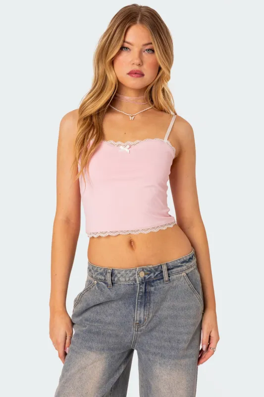 Alara Lace Trim Tank Top sold by Edikted