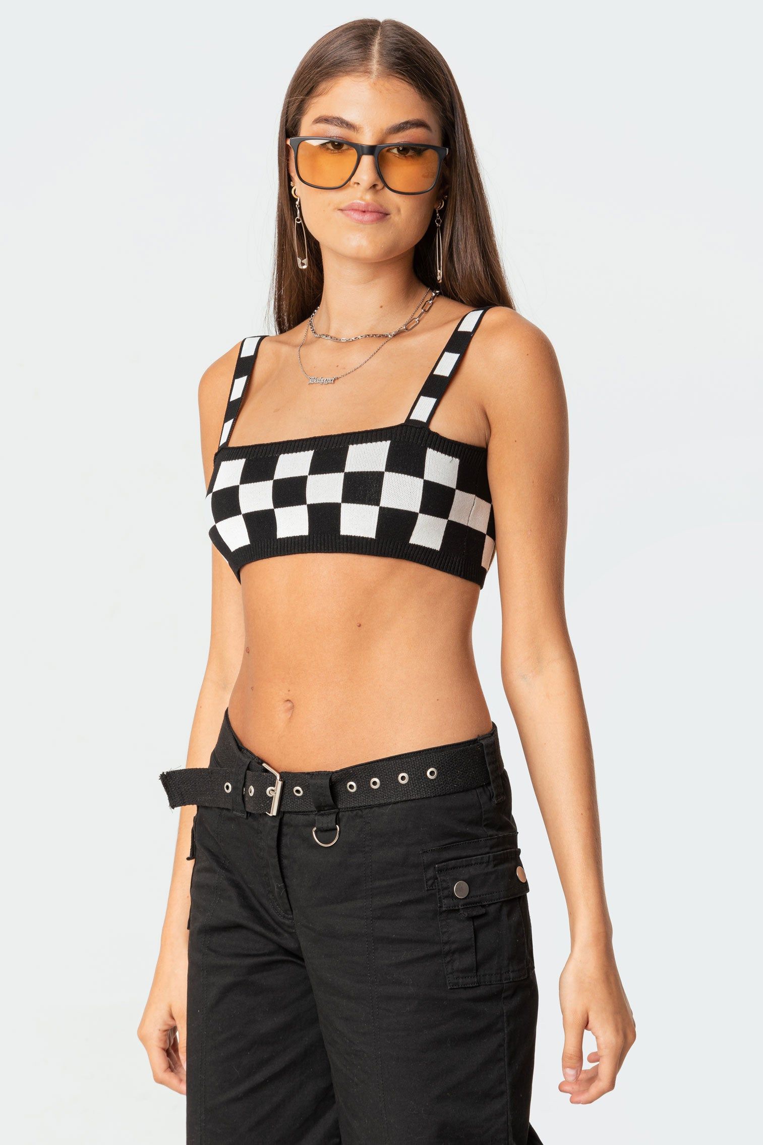 Checkers Knitted Crop Top sold by Edikted product image thumbnail 2