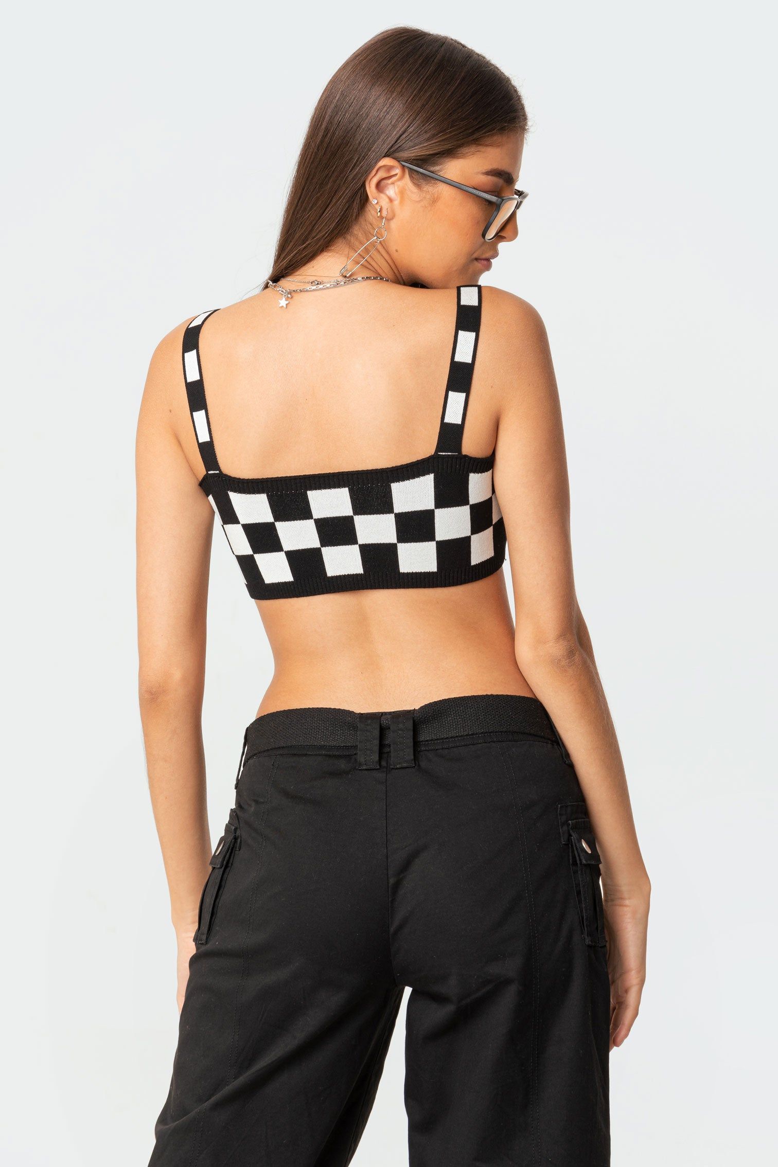 Checkers Knitted Crop Top sold by Edikted product image thumbnail 5